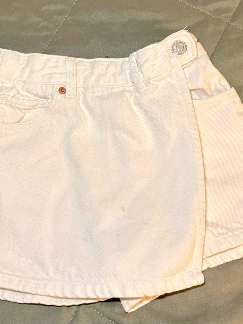 Zara White Denim Skort with Front Pockets